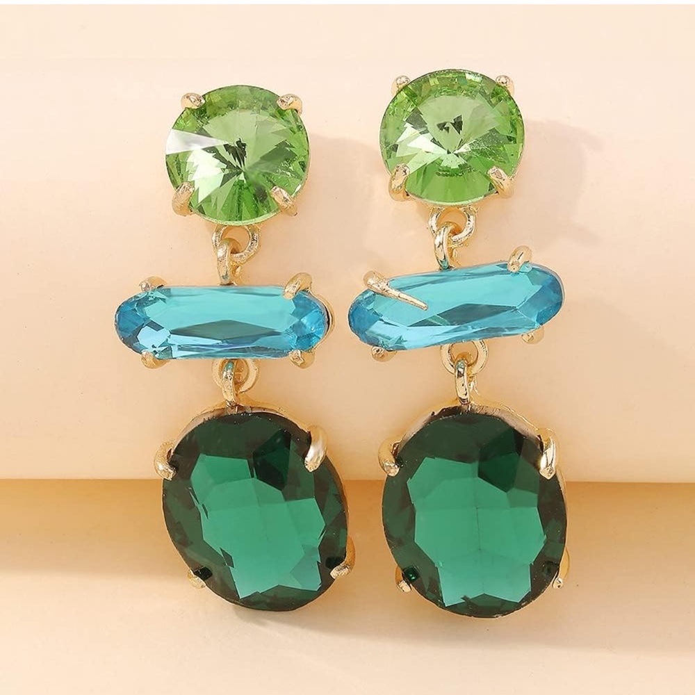 Drop Crystals Green Earrings